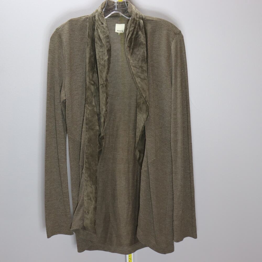 Ecru Open Front Cardigan Medium Soft Knit w/‎ Suede Trim